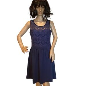 Lilly Pulitzer Rhea Dress Navy Blue Lace Fit & Flare Mini Ponte Dress Medium EUC